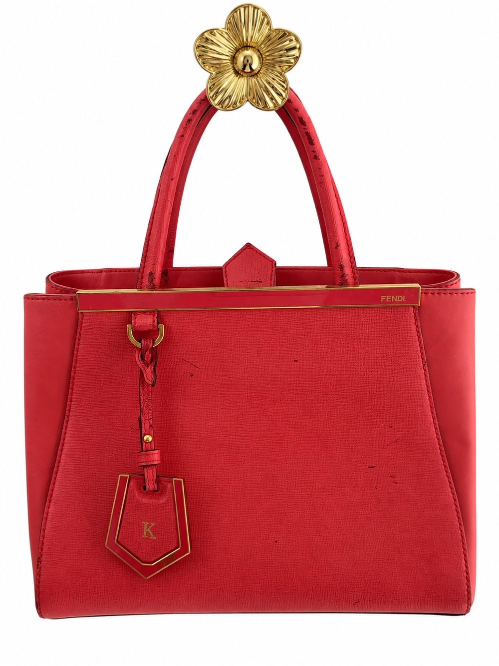 Fendi Red Structured Top-Handle Tote with Gold Accents